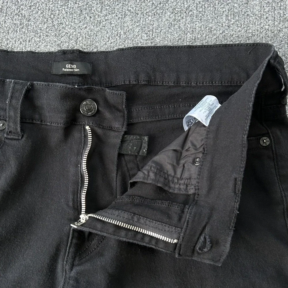 True Religion Geno Jeans Mens 36x30 Black Relaxed Slim Stretch Denim Horseshoe‎